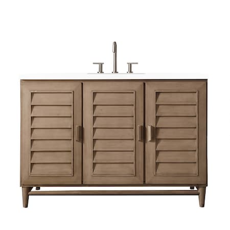 James Martin Vanities Portland 48in Single Vanity Whitewashed Walnut w/ 3 CM White Zeus Quartz Top 620-V48-WW-3WZ